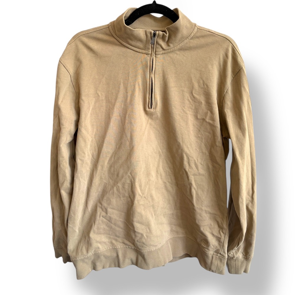 Massimo Dutti Regular Fit Quarter Zip Pullover Sweatshirt Khaki Tan‎ Size L